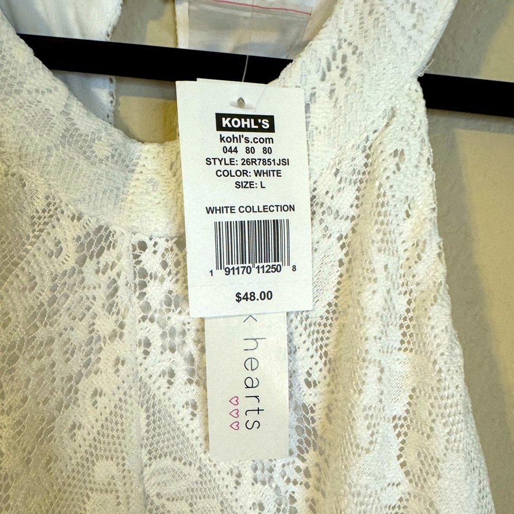 Flowing Three Pink Hearts White Lace Sleeveless Fully Lined Dress NWT - Picture 6 of 7